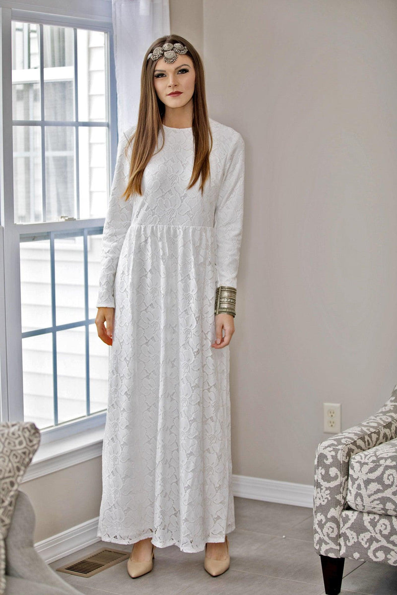 Orchid Lace Maxi Dress M / White