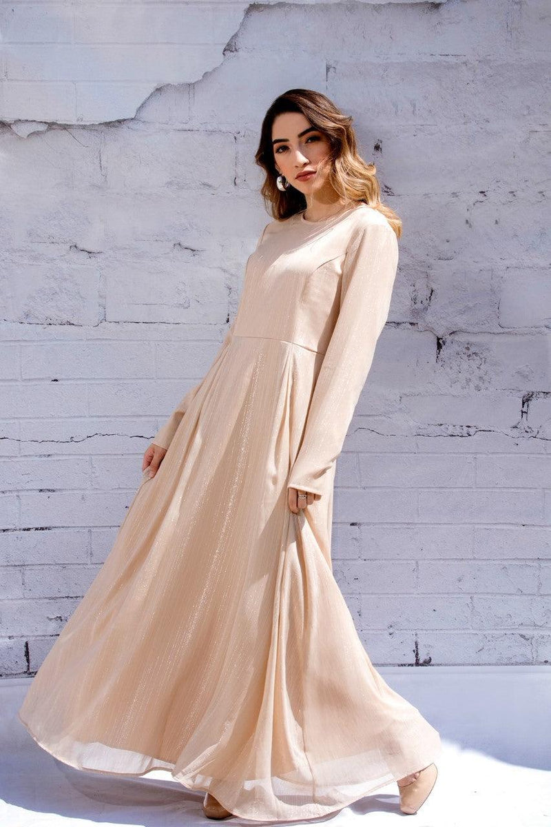 Silver Lines Maxi Dress-Beige L Silver Lines Maxi Dress-Beige L