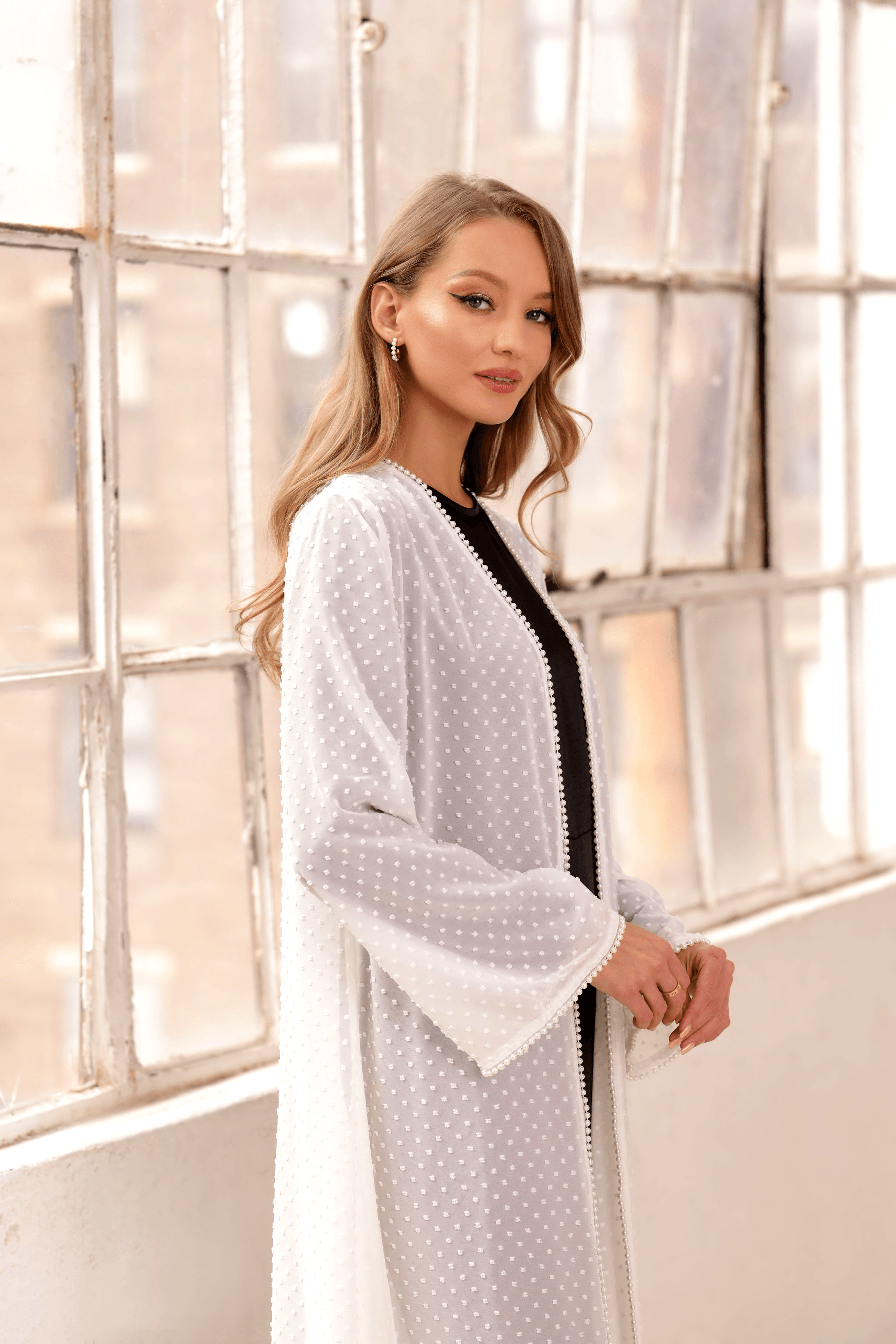 White 2025 flowy cardigan