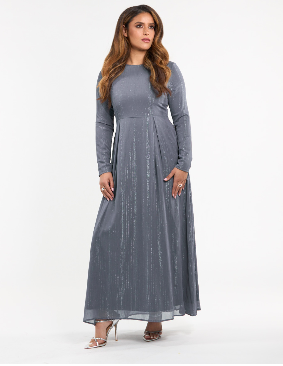 Silver Lines Maxi Dress-Graphite Medium Silver Lines Maxi Dress-Graphite Medium