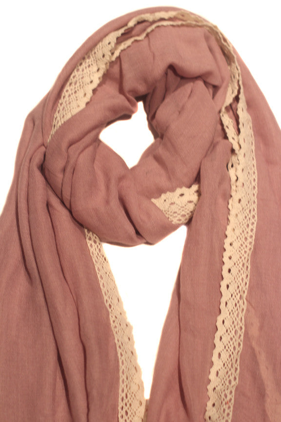 Ivory Brocade Hijab-Dusty Pink