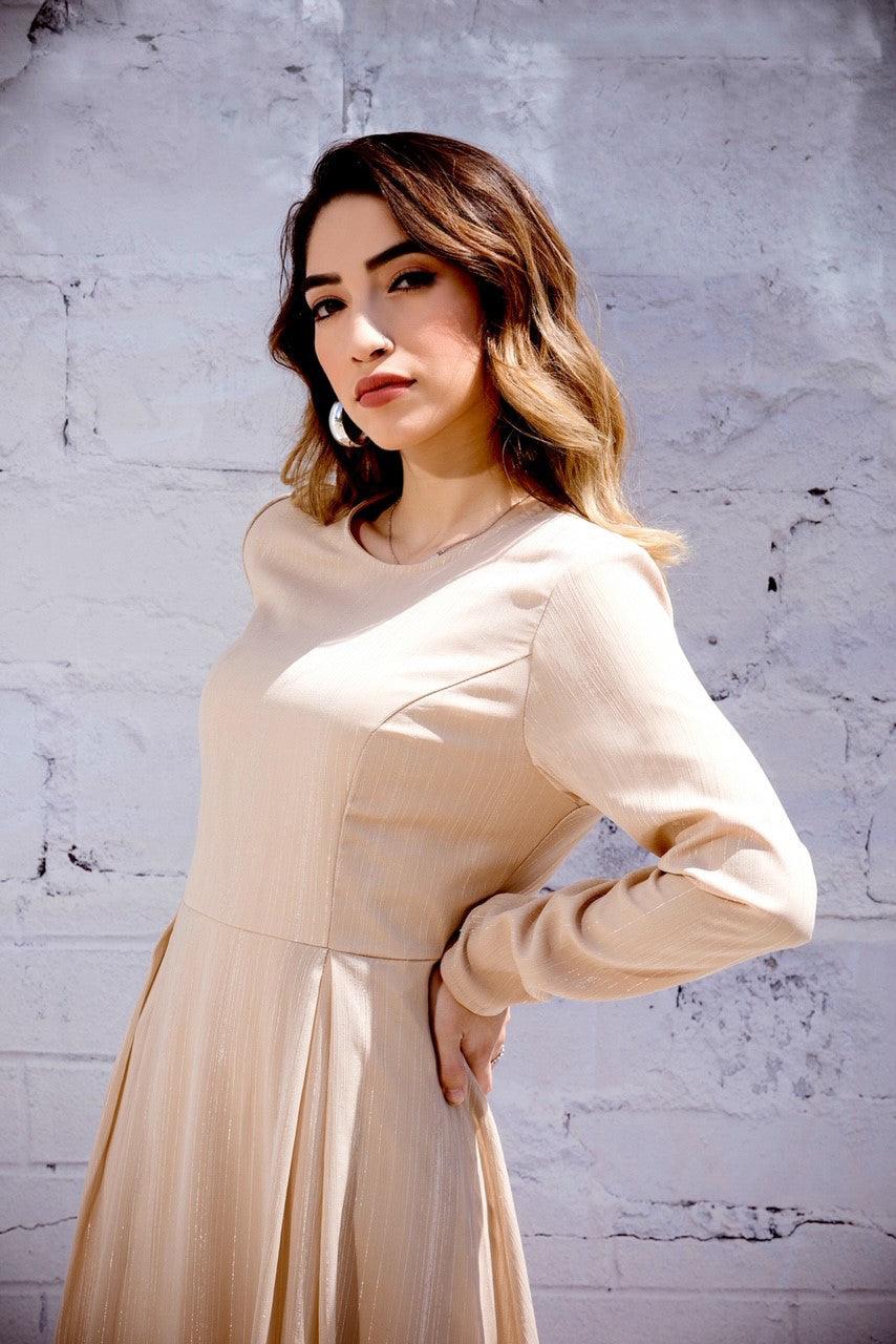 Silver Lines Maxi Dress-Beige L Silver Lines Maxi Dress-Beige L
