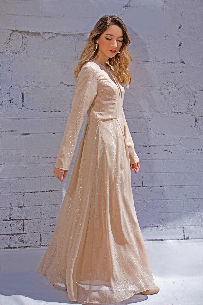 Silver Lines Maxi Dress-Beige L Silver Lines Maxi Dress-Beige L